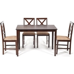 Обеденный комплект TetChair Хадсон (стол + 4 стула)/ Hudson Dining Set дерево гевея/ мдф, cappuccino (темный орех) ткань коричнево-золотая