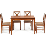 Обеденный комплект TetChair Хадсон (стол + 4 стула)/ Hudson Dining Set дерево гевея/ мдф Espresso ткань коричнево-золотая (1505-9)