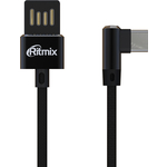 Дата-кабель USB-USB Type-C Ritmix RCC-438 Black Для зарядки и синхронизации, 1 м, Тканевая оплетка , "2A", Угловые коннекторы - 90 градусов