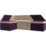 Кухонный угловой диван АртМебель Дуглас велюр бежевый фиолетовый левый угол