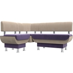 Кухонный угловой диван АртМебель Альфа велюр фиолетовый бежевый левый угол