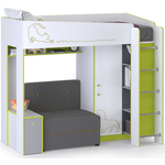 Моби Альфа кровать-чердак с диванным блоком лайм зеленый 80x190 универсальная сборка