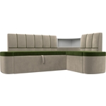 Кухонный угловой диван АртМебель Тефида микровельвет зеленый бежевый правый угол