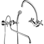 Комплект смесителей Rossinka Silvermix для раковины и ванны, с душем, хром (H02-84, H02-62)