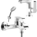 Комплект смесителей Rossinka Silvermix для раковины и ванны, с душем, белый/хром (W35-31, W35-11)