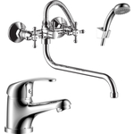 Комплект смесителей Rossinka Silvermix для раковины и ванны, с душем, хром (Y02-82, Y35-11)