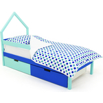 Детская кровать-домик Бельмарко мини Svogen мятно-синий + ящики 1 мятный, 1синий + бортик ограждение