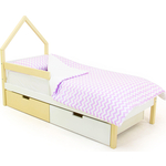 Детская кровать-домик Бельмарко мини Svogen бежево-белый + ящики 1 бежевый, 1 белый + бортик ограждение
