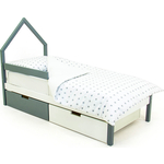Детская кровать-домик Бельмарко мини Svogen графит-белый + ящики 1 графит, 1 белый + бортик ограждение