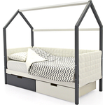 Детская кровать-домик Бельмарко мягкий Svogen графит-белый + ящики 1 графит, 1 белый