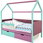 Детская кровать-домик мягкий Бельмарко Svogen мятный-лаванда + ящики 1 мятный, 1 лаванда + бортик ограждение