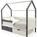 Детская кровать-домик мягкий Бельмарко Svogen графит-белый + ящики 1 графит, 1 белый + бортик ограждение