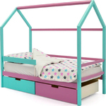 Бельмарко Детская кровать-домик Svogen мятный-лаванда + ящики 1 мятный, 1 лаванда + бортик ограждение