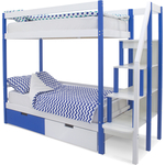 Бельмарко Детская двухярусная кровать Svogen сине-белый + ящики 1 синий, 1 белый