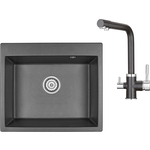 Кухонная мойка и смеситель Granula GR-6001, GR-2015 черный