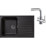 Кухонная мойка и смеситель GranFest Quarz GF-Z78, Lemark Comfort LM3061C с сифоном, черная