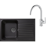 Кухонная мойка и смеситель GranFest Quarz GF-Z78, Grohe BauEdge 31367001 с сифоном, черная