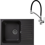 Кухонная мойка и смеситель GranFest Quarz GF-Z13, Lemark Comfort LM3070C с сифоном, черная