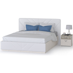 Комплект мебели Моби Амели кровать + тумбочка шелковый камень/искусственная кожа белая 160х200