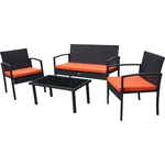 Набор мебели Garden story Бостон (стол+2кресла+диван ротанг черный, подушки оранжевые)