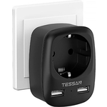 Фото Сетевой фильтр TESSAN TS-611-DE с кнопкой питания на 1 розетку и 2 USB, Black купить недорого низкая цена
