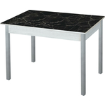 Стол обеденный Катрин Альфа с фотопечатью, бетон белый, черный мрамор, опора квадро серебристый металлик
