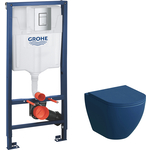 Комплект унитаза Grossman с инсталляцией Grohe, сиденье микролифт, синий матовый (GR-4455BLMS, 38772001)