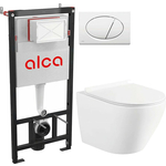 Комплект унитаза Selena Circulo с инсталляцией AlcaPlast, кнопка белая, сиденье микролифт (C001WG/M70)