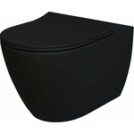 Унитаз подвесной безободковый Ambassador Queen с тонким сиденьем-микролифт, матовый черный (113T20201R, 112T20201S)
