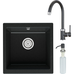 Кухонная мойка и смеситель Point Бату 45 с дозатором, черная (PN3008B, PN3101B, PN3201B)