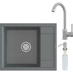 Кухонная мойка и смеситель Point Римо 60 с дозатором, серая (PN3010AL, PN3101AL, PN3201AL)