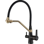 Смеситель для кухни ZorG Steel Hammer с подключением фильтра, черный матовый/бронза (SH 903-6 BLACK BR)