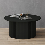 Журнальный столик Genglass круглый с металлическим черным подстольем и черной столешницей GENGLASS TRUBIS Wood GGT-03-2-2-M-80