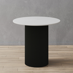 Стол круглый обеденный Genglass с черным металлическим подстольем и белой столешницей GENGLASS TRUBIS Wood GGT-03-2-3-L-80