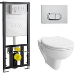 Комплект унитаза Vitra S20 Rim-Ex безободковый унитаз с сиденьем микролифт + инсталляция + кнопка хром (9004B003-7202)