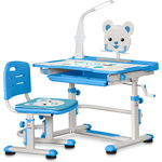 Комплект мебели (столик + стульчик) Mealux EVO BD-04 XL Teddy blue+Led с лампой столешница белая/пластик синий