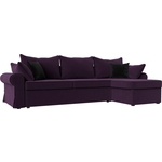 Диван угловой Лига Диванов Элис велюр фиолетовый с черными подушками правый угол