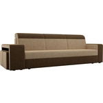 Прямой диван с двумя пуфами Лига Диванов Мустанг вельвет бежевый/коричневый