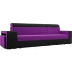 Прямой диван с двумя пуфами Лига Диванов Мустанг вельвет фиолетовый/черный