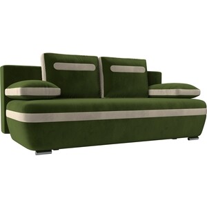 фото Прямой диван лига диванов каир вельвет зеленый вставка бежевая