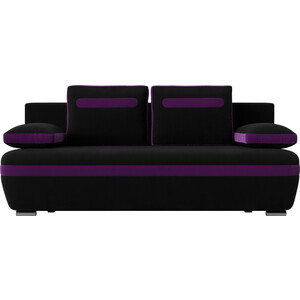 Прямой диван Лига Диванов Каир вельвет черный вставка фиолетовая