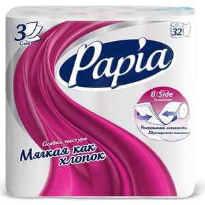 

Туалетная бумага PAPIA белая 3 слоя 32 рулона, белая 3 слоя 32 рулона