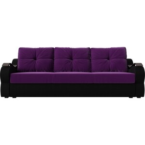 Прямой диван АртМебель Меркурий микровельвет фиолетовый/черный