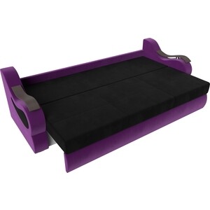Прямой диван АртМебель Меркурий микровельвет черный/фиолетовый