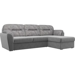 фото Угловой диван лига диванов бостон флок серый с цветами правый угол