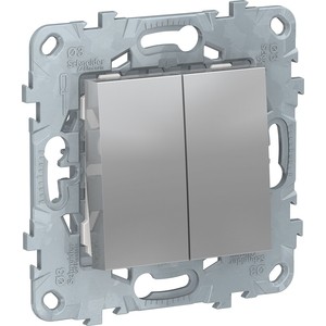 фото Выключатель двухклавишный schneider electric unica new (сх.5) алюминий nu521130