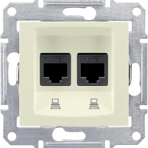 фото Механизм компьютерной розетки двойной schneider electric сп sedna rj45 + rj45 бежевый (sdn4400147)