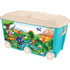фото Ящик для игрушек бытпласт на колесах, с декором, 66,5 л 685х395х385 мм, голубой
