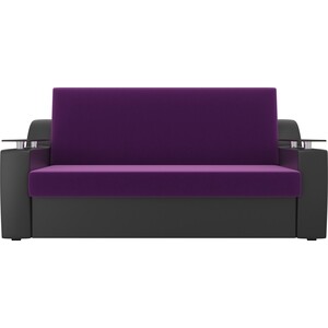 Прямой диван АртМебель Сенатор микровельвет фиолетовый экокожа черный (160) аккордеон