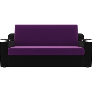 Прямой диван АртМебель Сенатор микровельвет фиолетовый/черный (100) аккордеон